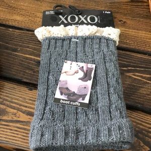 XOXO Gray Cable Ivory Lace Boho Boot Cuffs OS